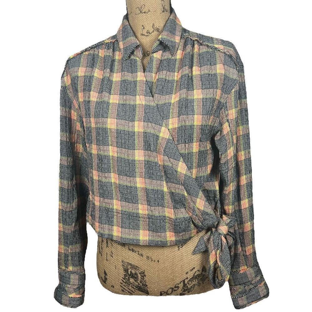 Free People We the Free Running Wild Plaid Wrap Top Small